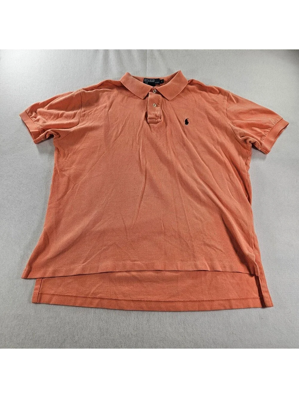 Polo Ralph Lauren Shirt Mens Large L Orange Pique Cotton Short Sleeve Navy Pony